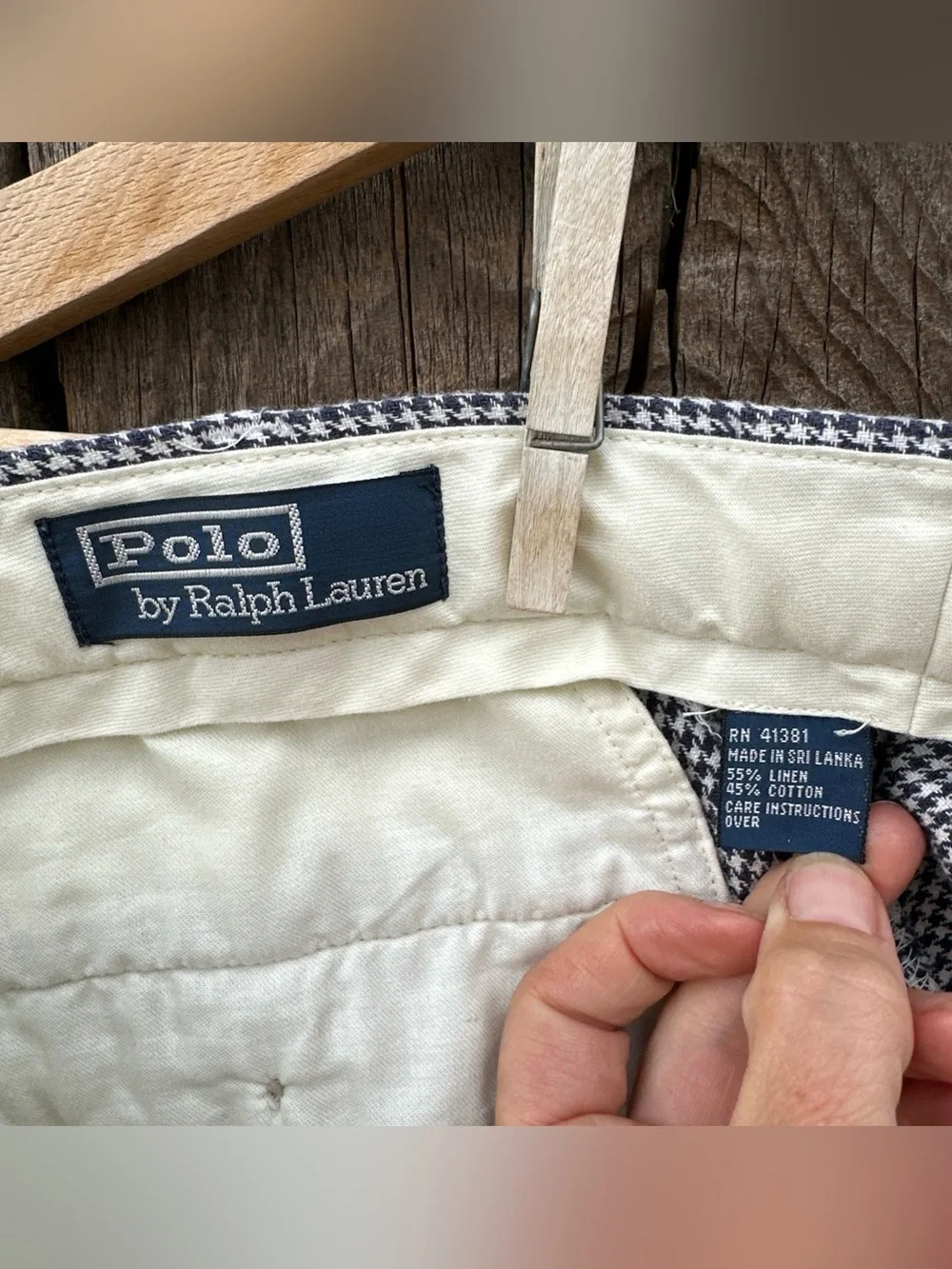 Vintage Polo Ralph Lauren Pleated Linen Cotton Pants 33x28 Houndstooth Trousers